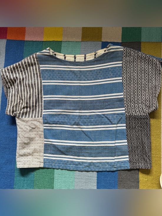 Ace & Jig Tops - Ace & Jig Blue and Black Patchwork Stripe Top